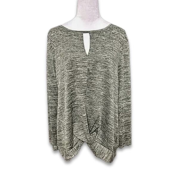 NY Collection Top Twist Front Keyhole Neckline Heathered Olive Green W US 2X NWT - Picture 2 of 12